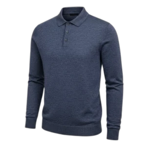 Polo camisero manga larga azul